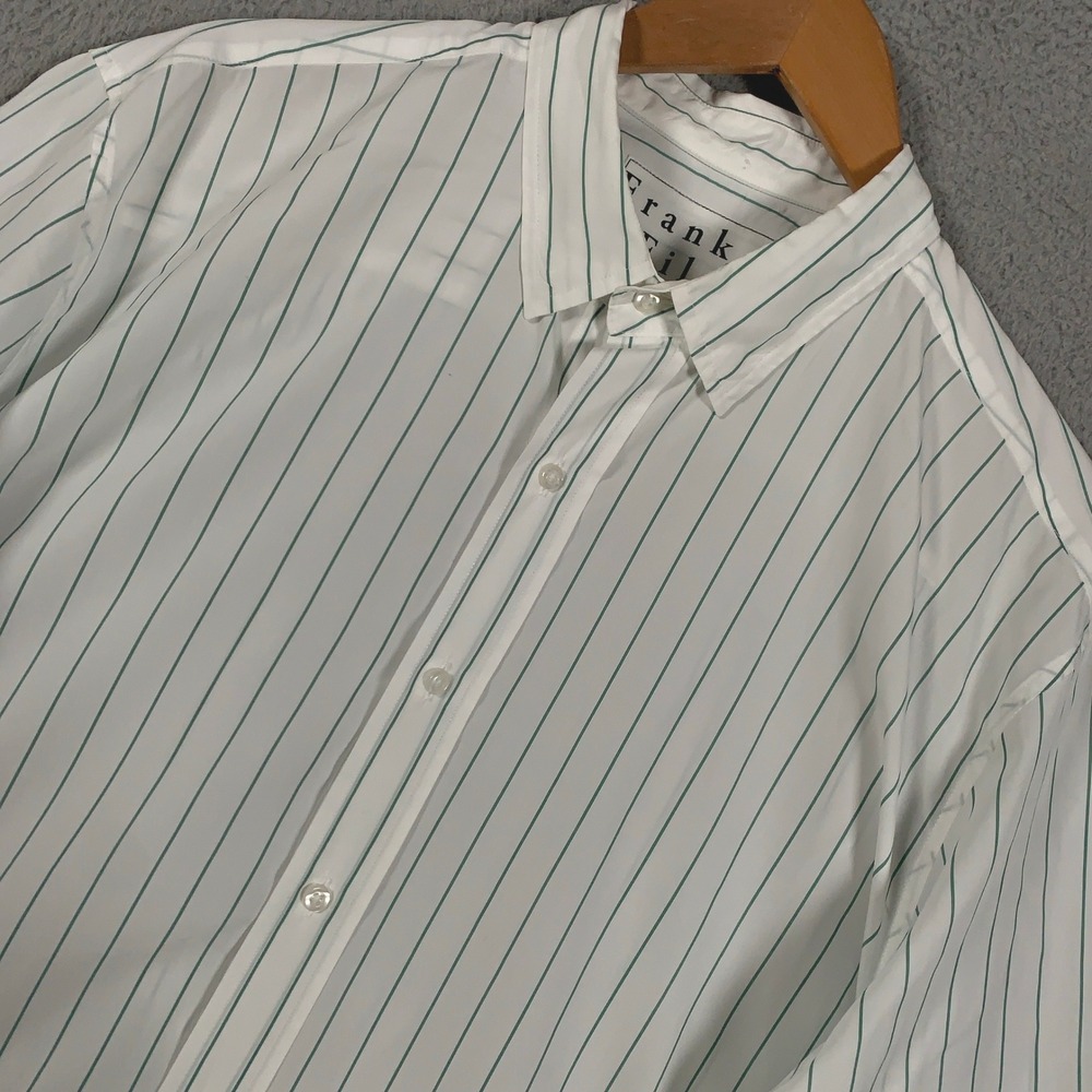 Frank & Eileen Finbar Button Down Shirt Mens XL White Green Italian Cotton